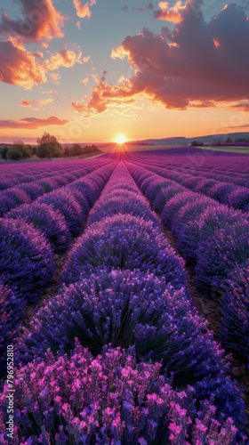 Sun Setting Over Mountains and Flowers