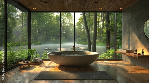 Luxurious Forest View Bathroom  generative ai