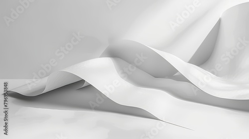 Abstract white fabric with dynamic folds. Minimalist background for creative design and art concept. Elegance and simplicity in a monochrome setting