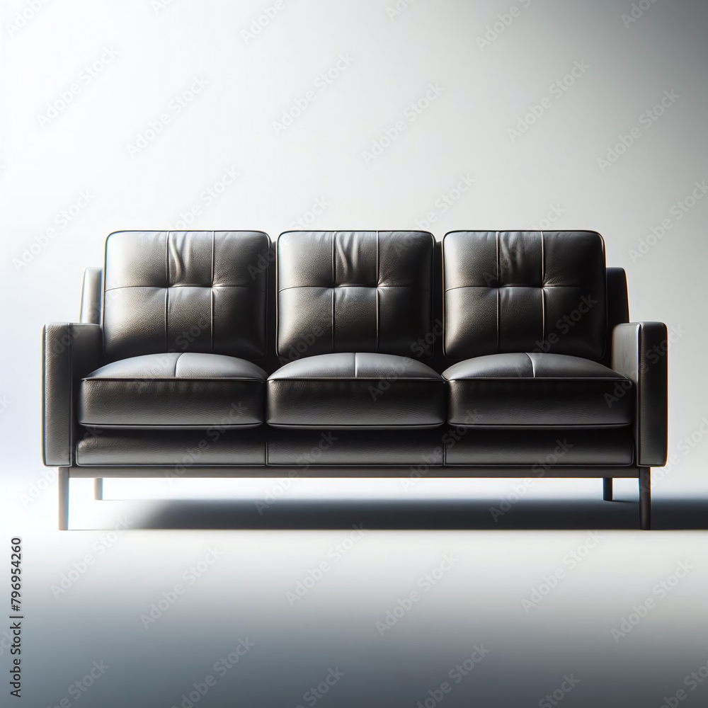 A sleek and minimalist modern black leather sofa showcased against a neutral background, exuding contemporary elegance and sophistication. A sleek and minimalist modern black leather sofa showcased against a neutral background, exuding contemporary elegance and sophistication.