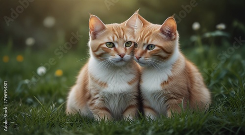 two cats sitting on  grass © Amjad