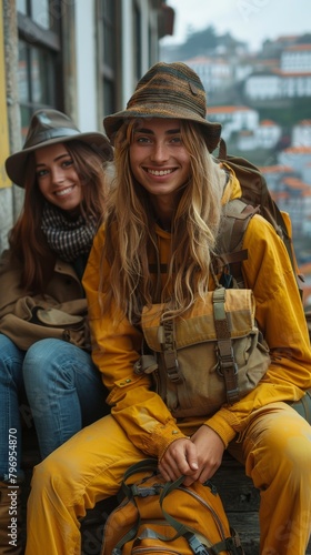 Two Women Sitting on the Back of a Truck