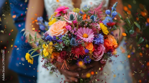 Joyful Bouquet Toss Celebration, generative ai © Matus