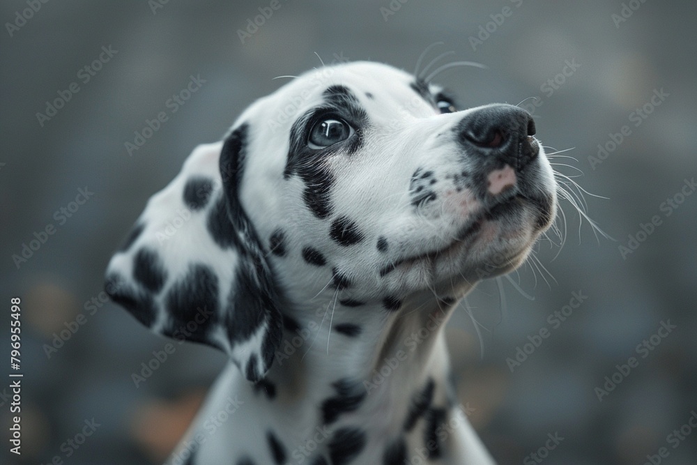 A cute Dalmatian pup with its signature black spots, looking up with bright, eager eyes  8K , high-resolution, ultra HD,up32K HD