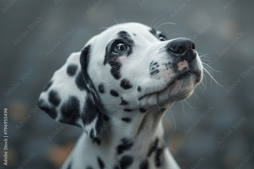 A cute Dalmatian pup with its signature black spots, looking up with bright, eager eyes 8K , high-resolution, ultra HD,up32K HD A cute Dalmatian pup with its signature black spots, looking up with bright, eager eyes 8K , high-resolution, ultra HD,up32K HD