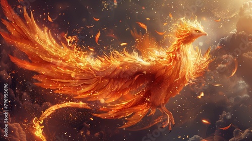 Majestic Phoenix Soaring Through Flames, generative ai