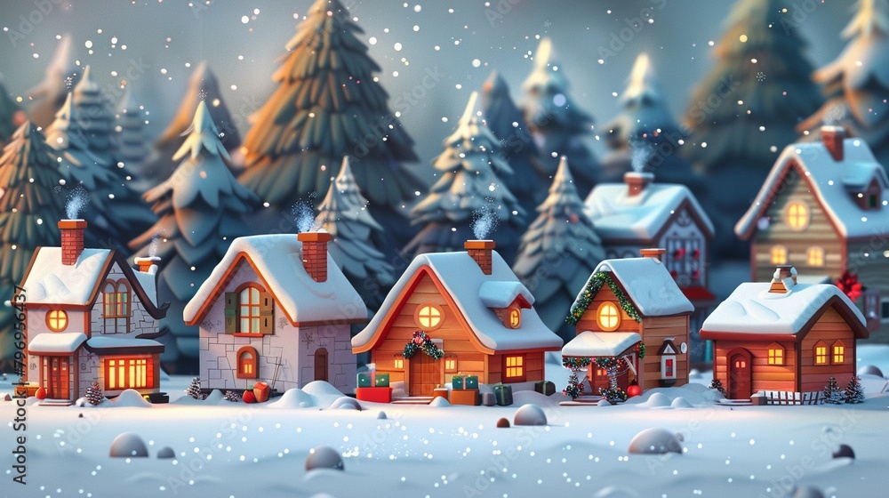 Celebrate the holiday season in style with a charming cartoon Christmas icon pack, featuring delightful Christmas houses  8K , high-resolution, ultra HD,up32K HD