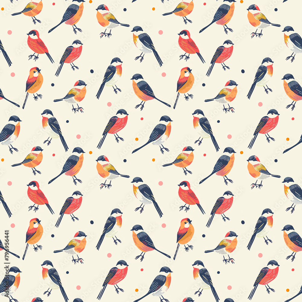 Scandinavian birds seamless pattern