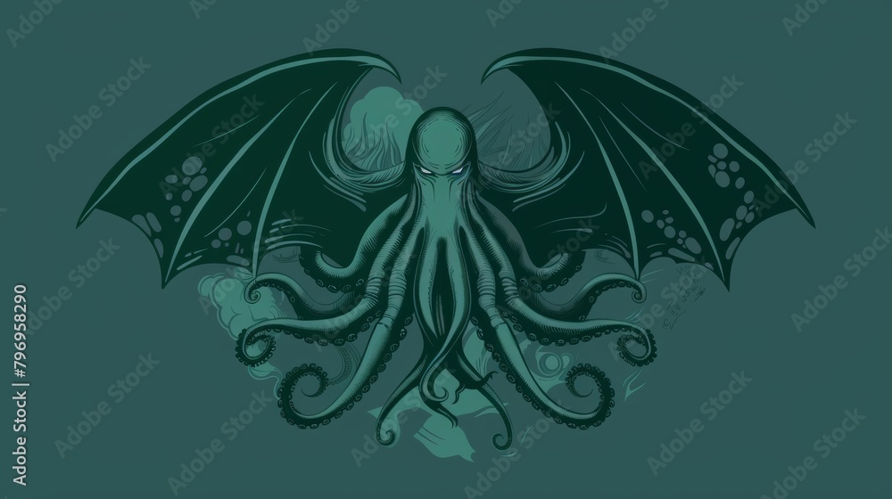 Mystical octopus with wings illustration