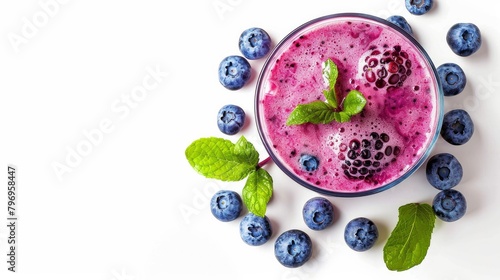 A refreshing glass of blueberry milkshake or cocktail, featuring a creamy texture and rich purple color