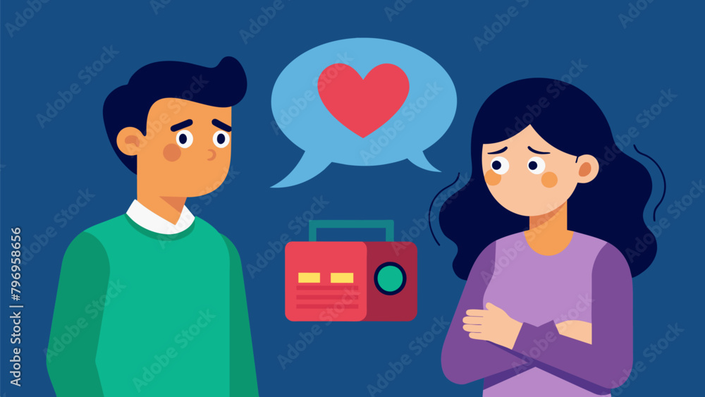 The radio turned off as the parent and teenager have a hearttoheart about relationships and heartbreak.. Vector illustration The radio turned off as the parent and teenager have a hearttoheart about relationships and heartbreak.. Vector illustration