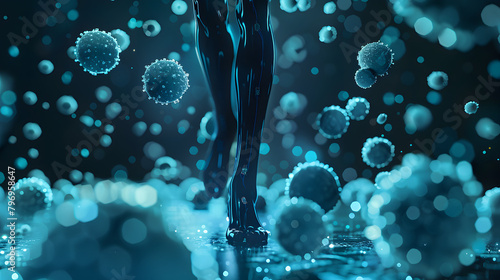 3D render of a vector illustration demonstrating the idea of promoting pharmaceutical products on a health-related backdrop with a human leg in sharp focus  photo