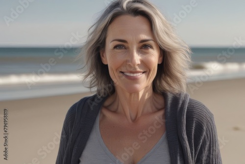 Obraz na płótnie Close-up portrait of a beautiful happy blonde woman with long hair on the seashore. Summer tropical mood. w salonie