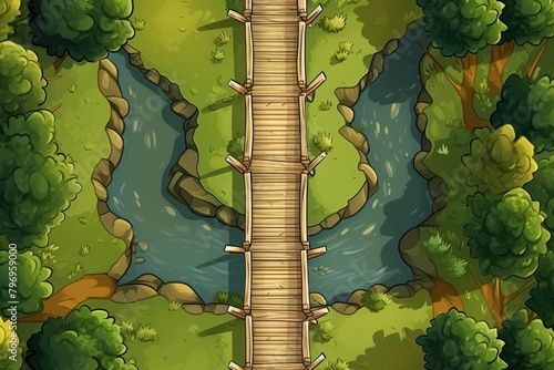 wooden bridge road in summer nature illustration