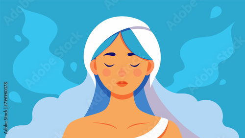 With a towel dd over her head a woman steams her face and opens up her pores taking deep breaths and feeling the tension melt away..