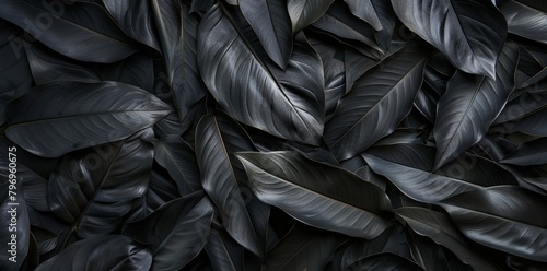 Black leaf pattern composition. Leaf logo illustration. Pattern leaves wallpaper. 3d wallpaper leaves. Figured ornament from leaves for printing. AI generated illustration