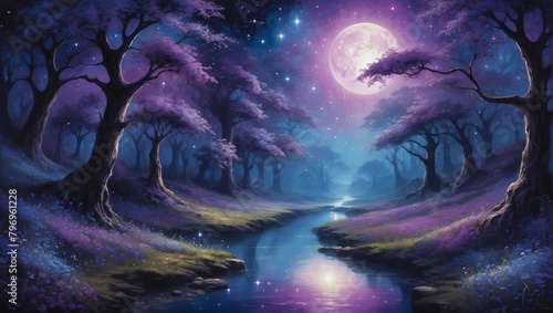 Midnight Magic  Journey into the Enchantment of the Night  with Colors Morphing from Midnight Blue to Starry Silver to Deep Purple.