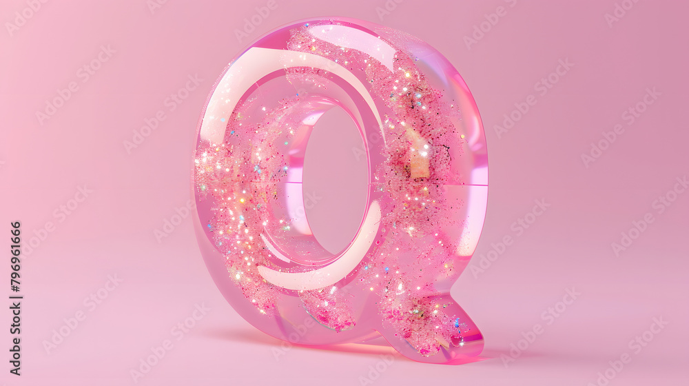 3d rendering with a chubby pink letter Q. entirely filled with millions of tiny specs of glitter inside 3d rendering with a chubby pink letter Q. entirely filled with millions of tiny specs of glitter inside