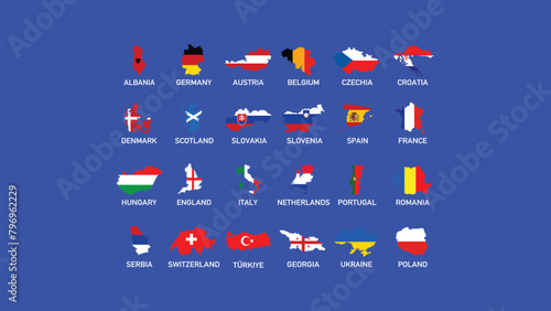 European Nations Football 2024 Flags Map Abstract Design Symbol European Football Teams Countries Vector illustration