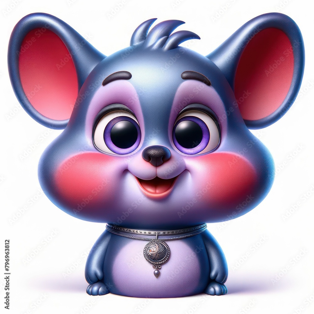 3D Mouse Cartoon - Cute Mouse Art - Blue Animal Print - Digital Art Gift