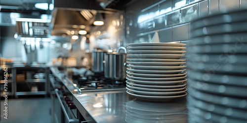 Close-up of dishes in commercial kitchen
 photo
