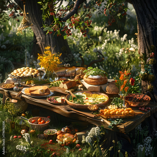 a table filled with delicious food AI generative photo