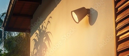 Street light illuminating a building photo