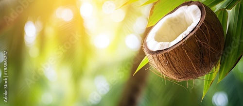Coconut hanging tree sunlight fruit photo