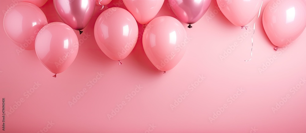 Many Pink Silver Balloons Hang Ceiling