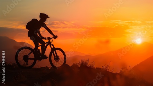 Cyclist Riding Mountain Bike at Sunset on Scenic Trail - ai generative