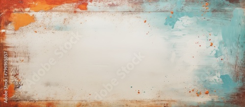 Abstract artwork: white and blue square with rust