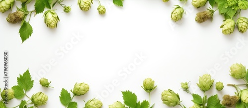 Close-up green hop cones on white background photo