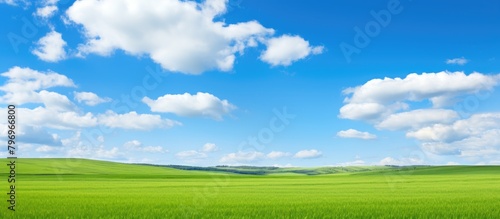 A serene landscape with vibrant greenery under a clear blue sky