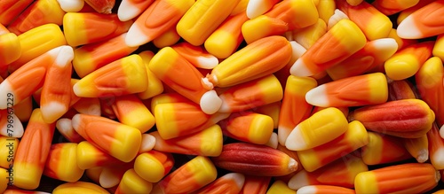 Pile of autumn treats with white and orange candy