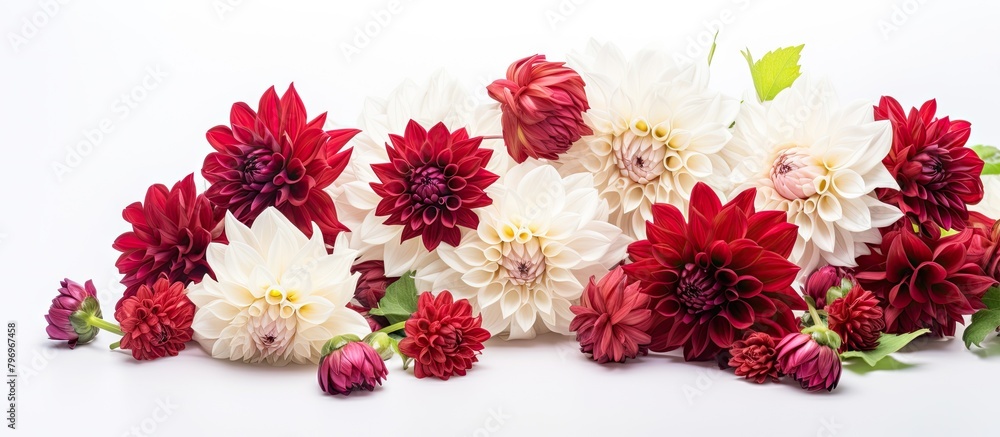 Various colored blooms on a white surface Various colored blooms on a white surface