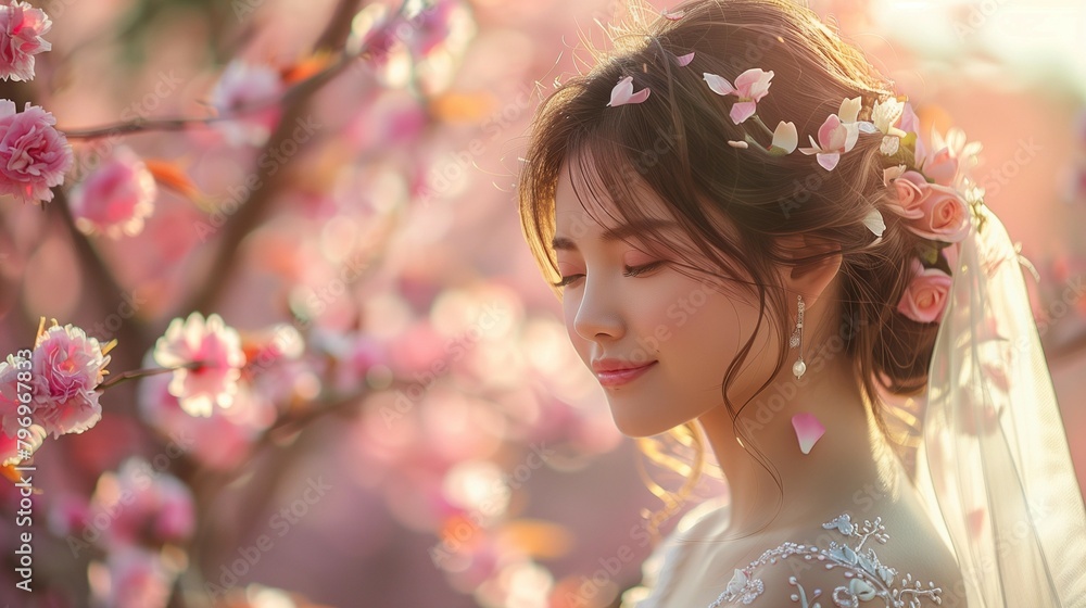 Elegant Wedding in Pink Petal Paradise, generative ai Elegant Wedding in Pink Petal Paradise, generative ai