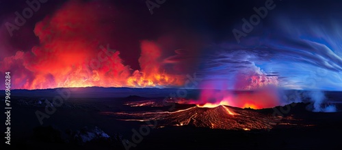 A volcano spewing lava into the sky photo