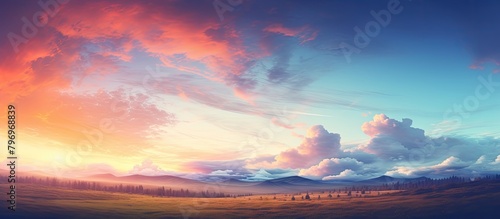 Mountain silhouette against sun setting over rural plain