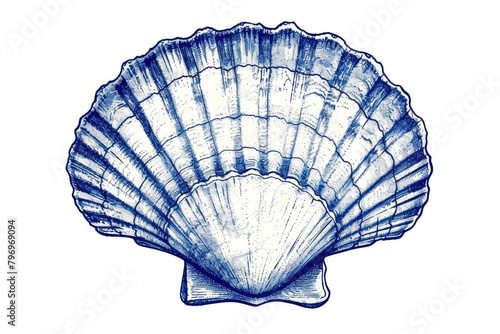 Antique of shell sketch clam blue.