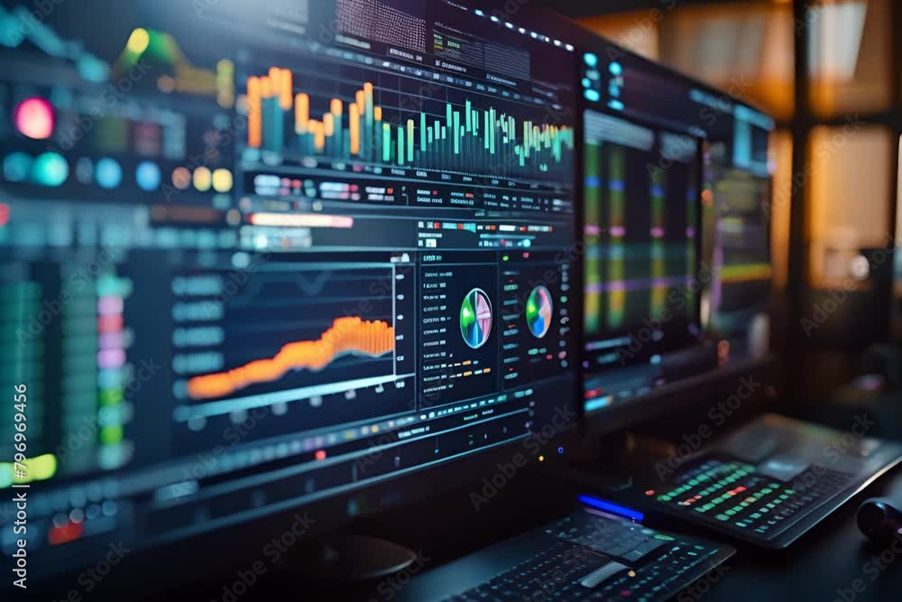 A computer screen with a lot of graphs and charts on it. A computer screen with a lot of graphs and charts on it.