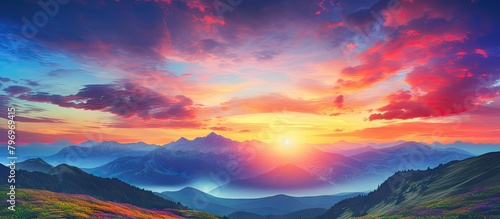 Vibrant sky above mountain vista with valley view