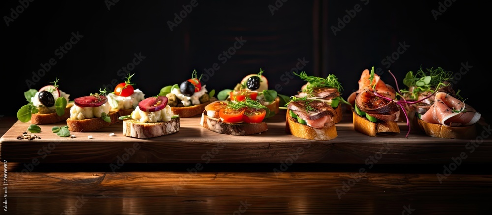 Wooden chopping board with assorted food Wooden chopping board with assorted food