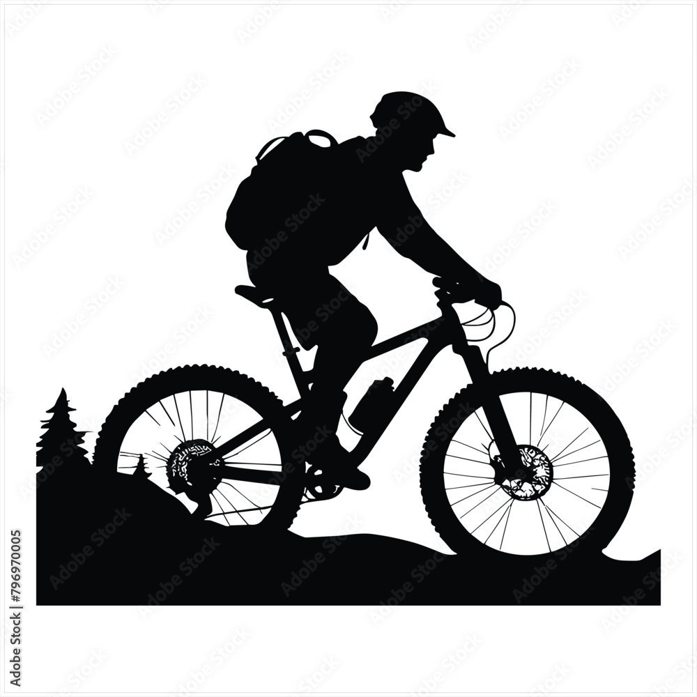 Fototapeta premium Biker and bike silhouette black vector.