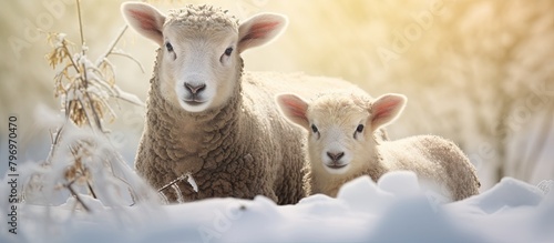 Two sheep in snow photo