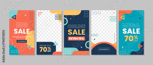 Trendy geometric abstract discount sale promotion for social media. Abstract Colourful Memphis Background Template 