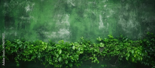 A plant thrives on a green wall photo