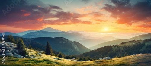 Mountain sunset silhouette landscape photo