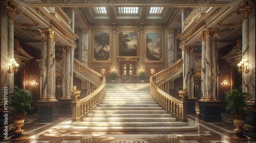 Luxurious Grand Staircase in Elegant Hallway, generative ai © Matus