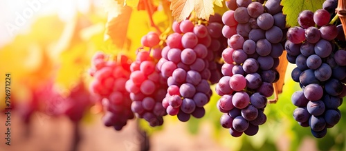 Grapes hanging on vine photo