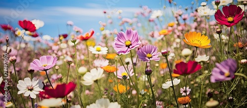 Field of vibrant flowers under clear blue skies © Ilgun